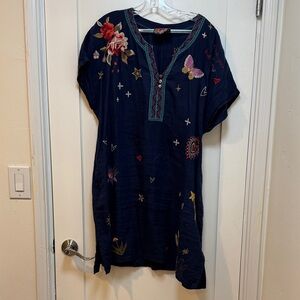 Embroidered Navy Tunic Dress